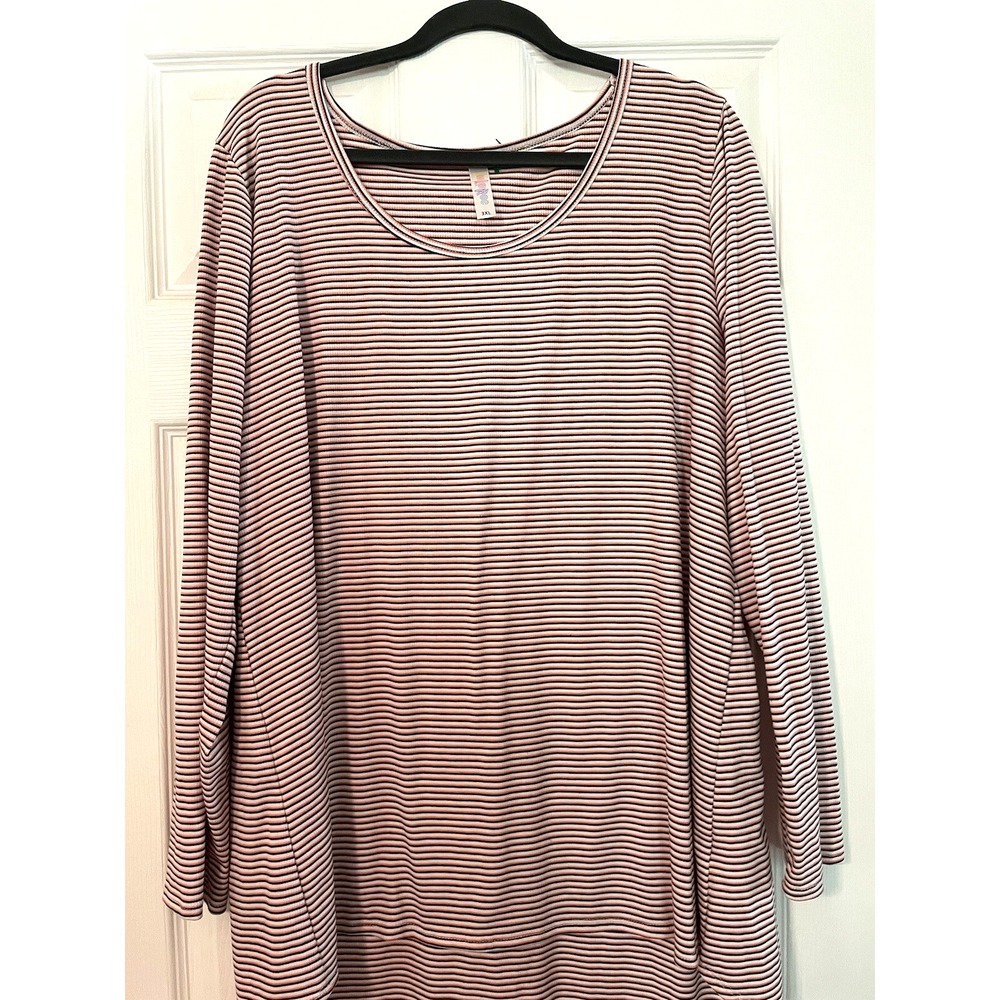 LuLaRoe Tunic 3XL Coral Striped, Casual, Plus Size, Long Sleeve, Comfort, USA